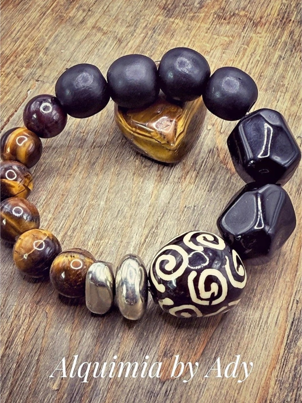 Alquimia by Ady Beaded Statement Bracelet in Black & Brown Like New